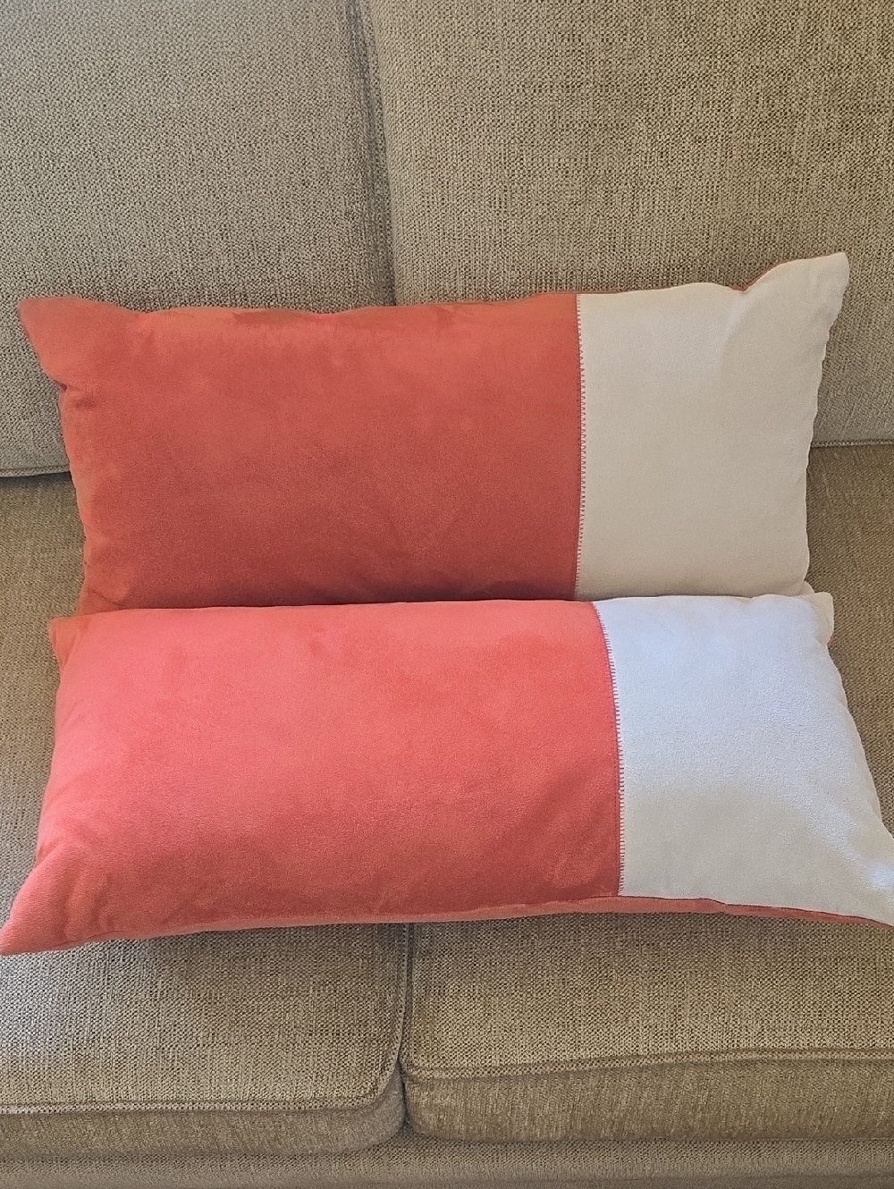 Colorblock Coral and Cream Lumbar Pillow - Home Accents